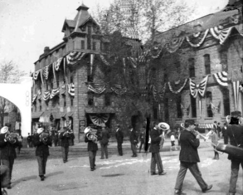 Diamond 12 Ioof Building On The Northwest Corner First National Bank To Its Right Band And Bunting From The 100th Anniversary Of Bellefonte In 1895