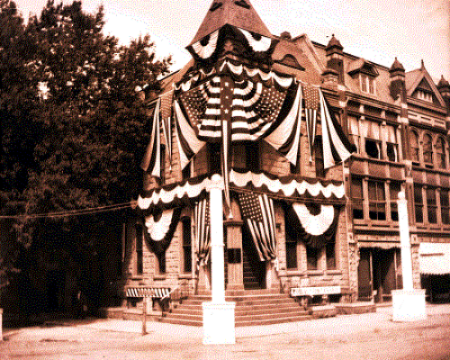 First National Bank Building On The Northwest Corner Festooned With Bunting For The 100th Anniversary
