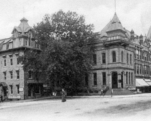 Ioof Building Now Demolished And First National Bank On The Northwest Corner 1900